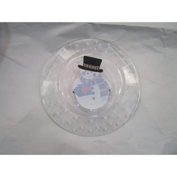 Snowman Glass Plate Reverse Painted Vintage Arcoroc GUC Made in France - Picture 11 of 12